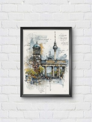 Berlin Wandbild   City Map Art Print - Stadtposter Wanddeko - Aquarell