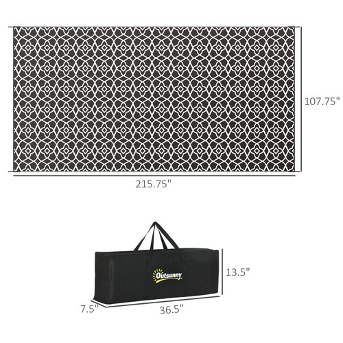 Outsunny Outdoor Rug 9'x18' Reversible, RV Camping, Black & White Clover, Portab - Picture 3 of 12