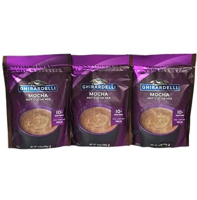 3 PACK Ghirardelli Hot Chocolate Mix Stand Up Pouch Mocha Flavor 10.5 oz (298g)