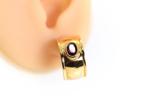 Half Creole Sterling Silver Heart Garnet Earrings Ladies Plated 925, L: 0 7/8in - Picture 5 of 8