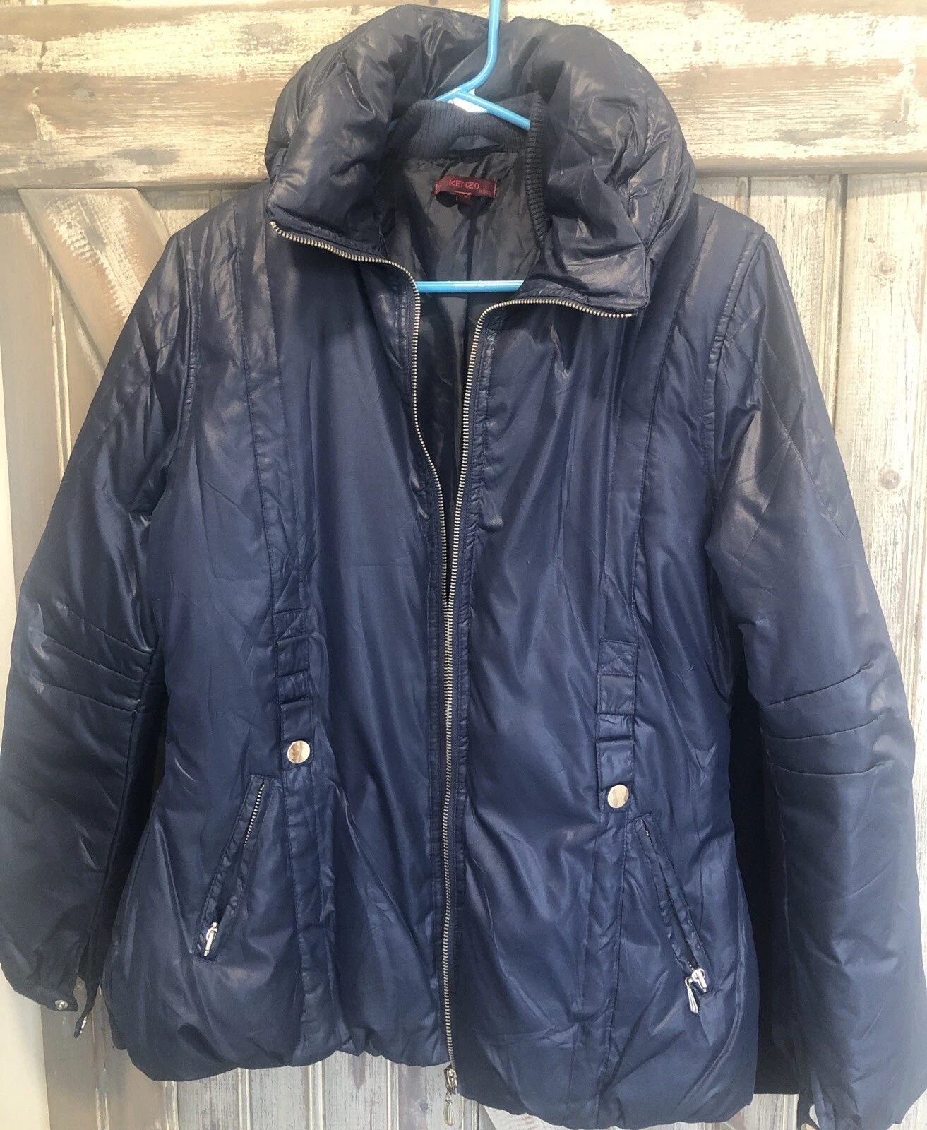 KENZO KORS blu piumino imbottito cappuccio giacca invernale cappotto medio donna