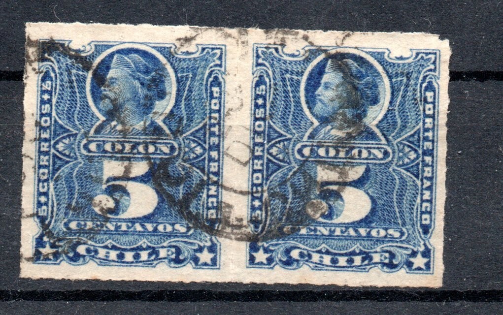 CHILE,  stamps classic PAREJA DE COLONES RULETEADOS, POSTMARK DE IQUIQUE  #03