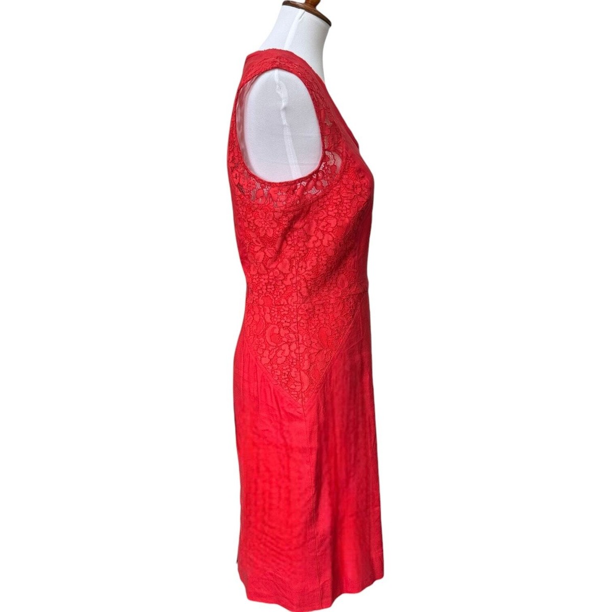 Artelier Nicole Miller Red Linen Blend Sleeveless Sheath Dress Lace Waist  Size 8 | eBay