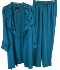 Shopping with Anthony Open Front Jacket/Pants Set Sz M Blue Cut Outs Women BB421