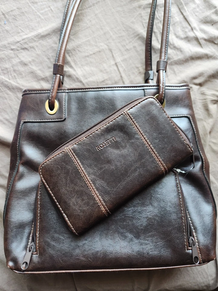 Rosetti Brown Leather Shoulder Bag With Outer Wallet and Built In Wallet Pouch - Image 2 of 4