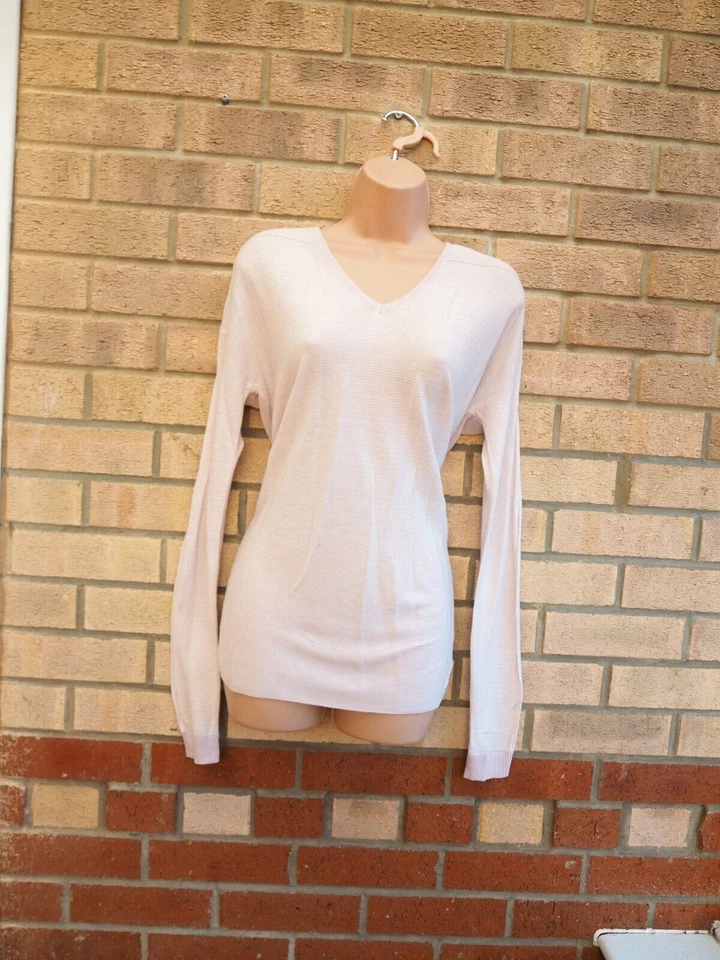 FENN WRIGHT MANSON PASTEL PINK KNIT LONG SLEEVE SHIFT JUMPER TOP BLOUSE SHIRT S - Image 3 of 4