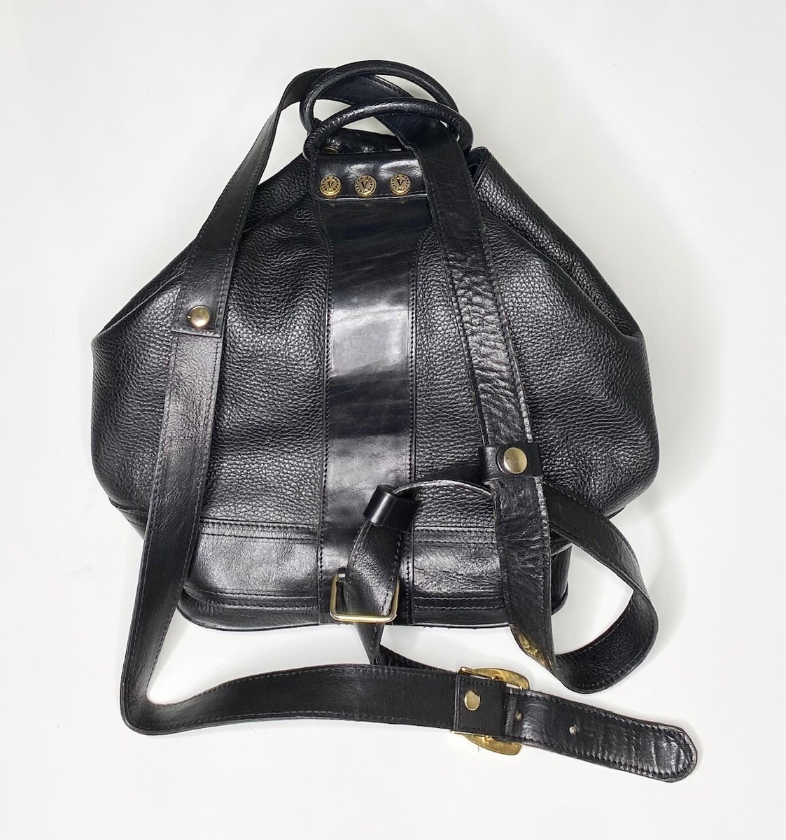 VALENTINA Italy Black Leather Gold Studded Top Handle Tote  display picture 1