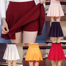 Women's Basic Mid Waist Mini Flared Pleated Skater Short Skirt Dress Clubwear  