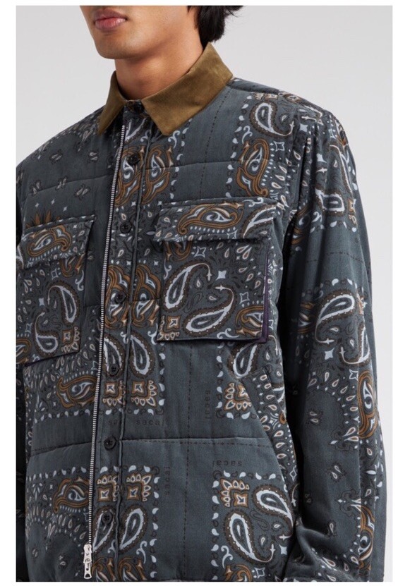 sacai 19AW paisley print jacket / SIZE：3 Sacai Paisley Printed Long-sleeved Shirt Jacket In Green