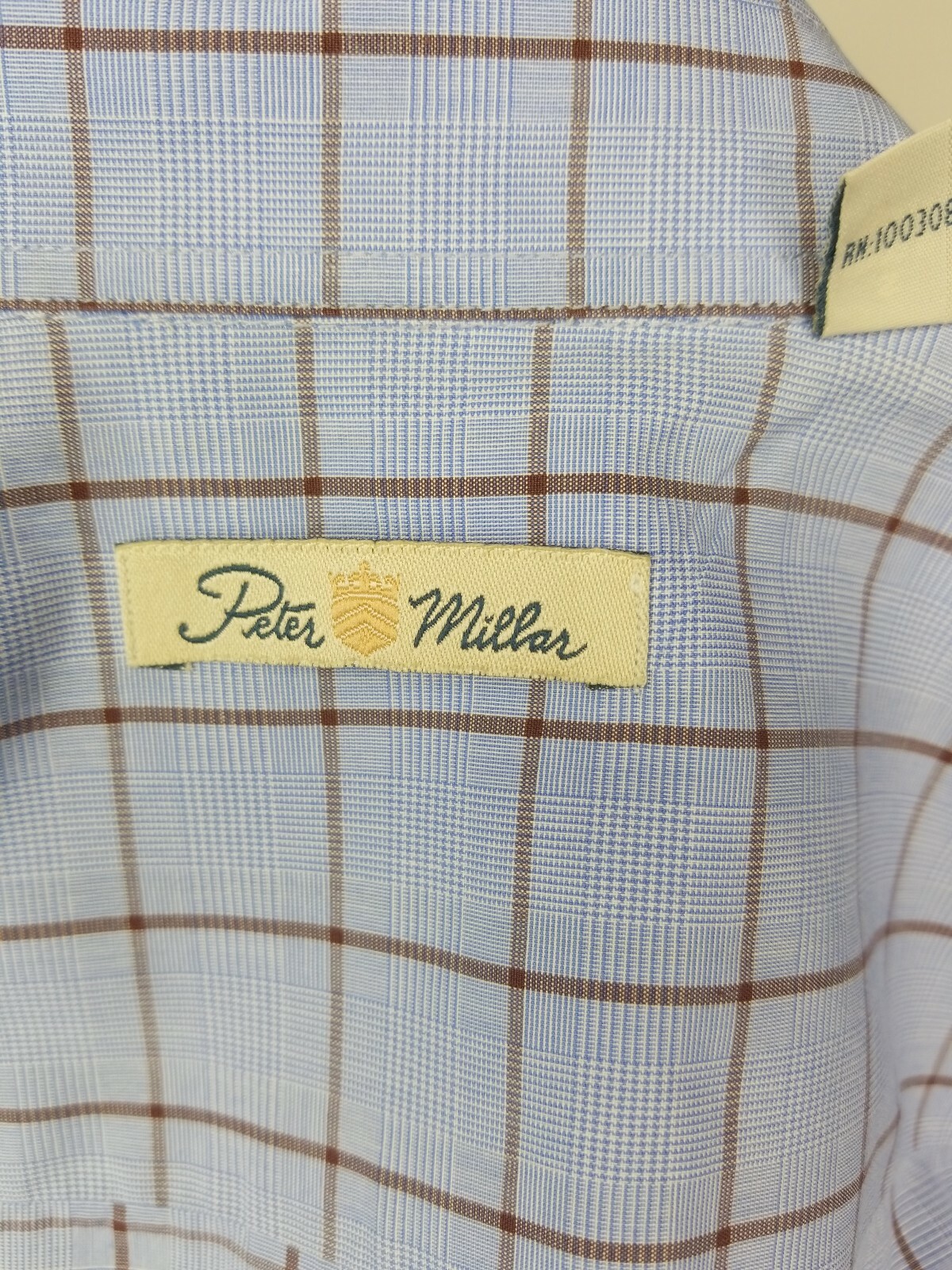 Peter Millar Button Down Blue/Brown Windowpane 10… - image 6