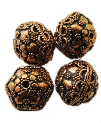 15 PCS 14X13MM HEXAGON BALI BEAD ANTIQUE COPPER 995