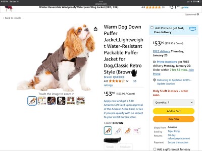 Dog Down Puffer Jacket. 14 Available To Ship.