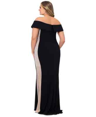 $329 XSCAPE Plus Size Off-The-Shoulder Beaded Mesh Panel Dress