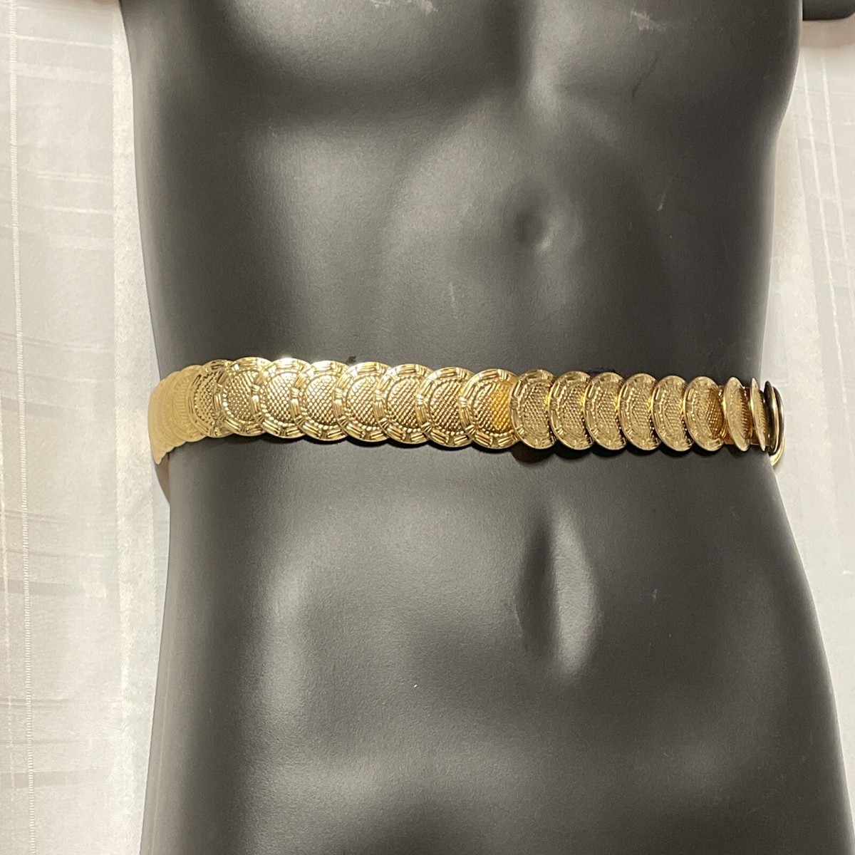 Vintage Medallion Waist Belt Gold Round Discs Coins Stretch  display picture 3