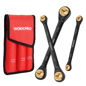 WORKPRO 3PC 4-in-1 Ensemble de clé à cliquet réversible antidérapant SAE Fin de la double boîte