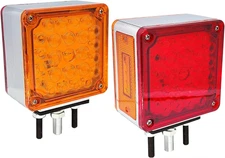 2 PCS Amber/Red Double-Face Pedestal Fender Light with Stud Mount, Square 52 LED