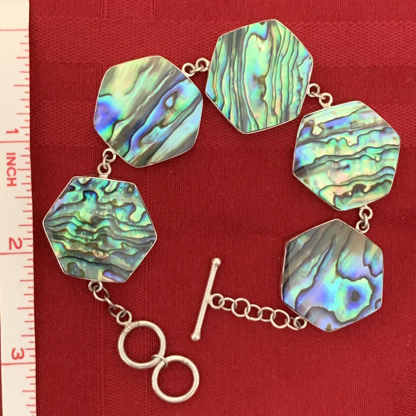 Sterling Silver Abalone Shell Link Toggle Bracele… - image 12