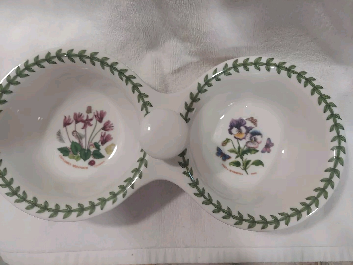Portmeirion Botanic Garden Bowl/Dish Two Side Relish/Snack With Handle Mint.