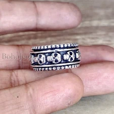 Skull Spinner Rings 925 Sterling Silver Handmade Fidget Band Unisex Jewelry #233