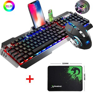 Wired RGB LED Backlit Usb For PS4 Gaming Keyboard Mouse Sets with Knob Contorl 