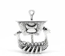 Viking Ship Charm Antiqued Silver Boat Pendant Norse Seafarer Findings 27mm