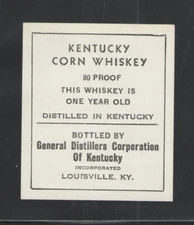 KENTUCKY CORN WHISKEY GENERAL DISTILLERS CORP LOUISVILLE KY LABEL - UNUSED