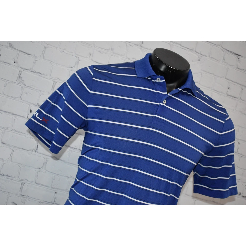 Camisa polo de golf RLX Ralph Lauren para hombre talla pequeña rendimiento azul a rayas Foto 4 de 4