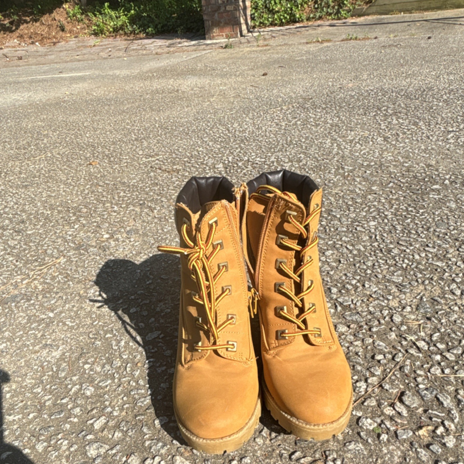 ZIGIsoho KIANA Women's Tan Lace-Up Block Heel Combat Boots with Zipper
