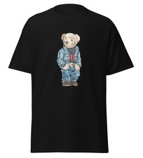 Men's Polo Bear Printed Black T-Shirt Size S-XL