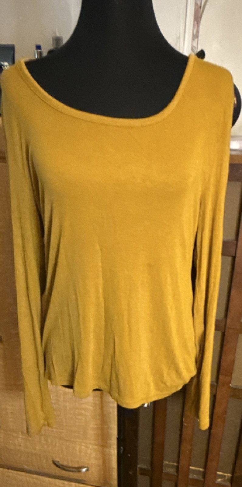 LOFT Yellow Scoop Neck Long Sleeve Rayon Jersey Pullover T-Shirt Women's XL