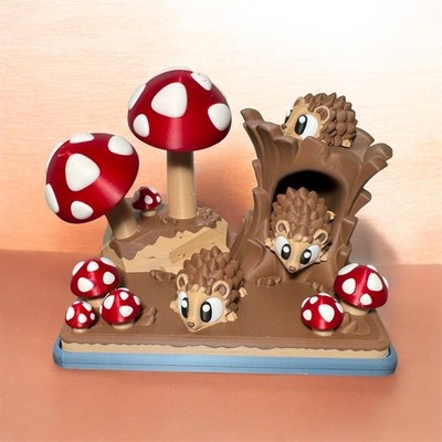 3D Printed Hedgehog Woodland Diorama Mushroom Forest Scene Decor Toy