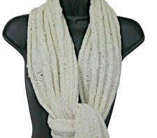Womens Neck Head Scarf Wrap Shawl Ivory Nubby 14" x 70" Fall Winter Nuetral