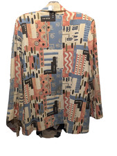 Vintage Geometric Print Blazer 1980s Shoulder Pads Beige Blue Pink Black Picasso