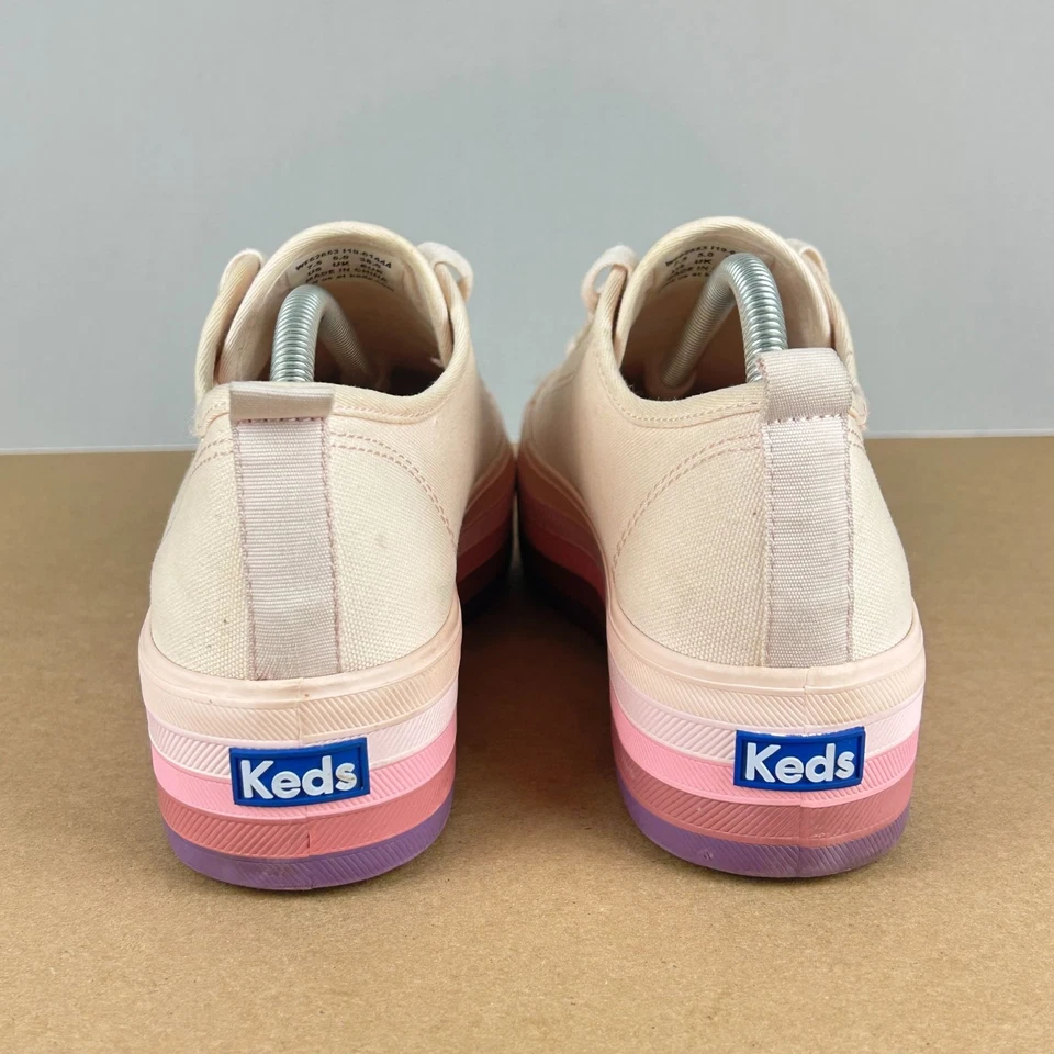 Tênis feminino Keds plataforma tripla lona 7,5 rosa cano baixo ombre - Imagem 4 de 4