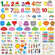 Alphabet Numbers Wall Decals 12 Sheets Color Weather Learning Educational Wal...