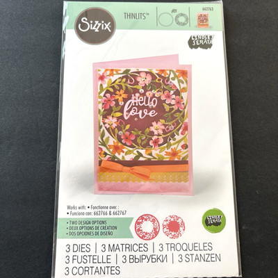 Sizzix Floral Wreath Hello Love Set of 3 New Metal Cutting Dies Thinlits 662763