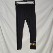 Medium - PUMA Black Leggings with Gold Logo - Stretch, Lightweight, Ankle