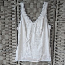 Vtg White Lace Trim Camisole Shell VNeck Scoop Back Tank Top Bridal Dainty S/M