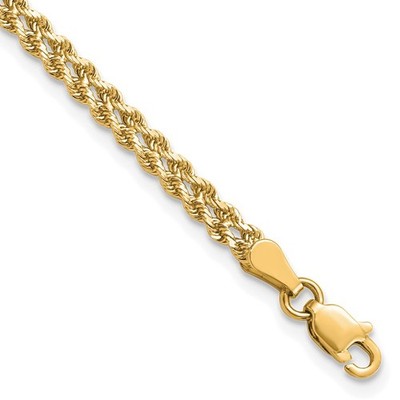 14K Gelbgold 3,0 mm breit Diamantschliff Doppel Seil Kette Armband 7''