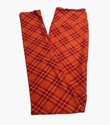 LuLaRoe Leggings OS One Size ORANGE SALMON Autumn Fall Check PLAID Stripe Tartan