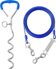 Dog Tie Out Cable and Stake,50Ft outside Dog Run Cable Leash Chain with Shock Sp