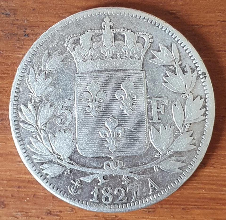 5 francs Charles X 1827 A . ARGENT:900. POIDS : 25g. DIAMÈTRE : 37mm. - Photo 2/2