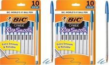 2 Pack of 10 Ballpoint Pen - Blue Ink Ball Point Pens for Office Writing School