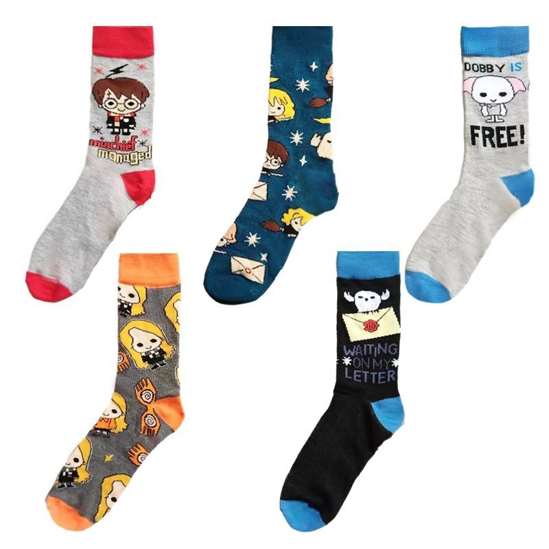 Calcetines largos Hogwarts Dobby Luna Eyes dibujos animados unisex informales cálidos calcetines para tripulación