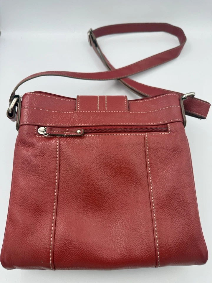 Tignanello Red Leather Crossbody Or Shoulder Handbag Multiple Pockets And Zips - Image 2 of 4