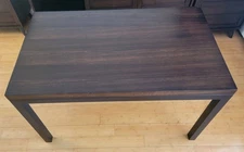 Crate & Barrel Parsons Walnut Brown Top with Dark Steel Base Dining Table - 48''