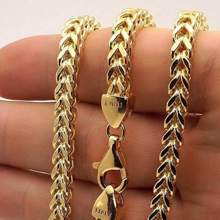 14K Gold Over Sterling Silver 5mm Franco Box Chain (Solid Links) 20