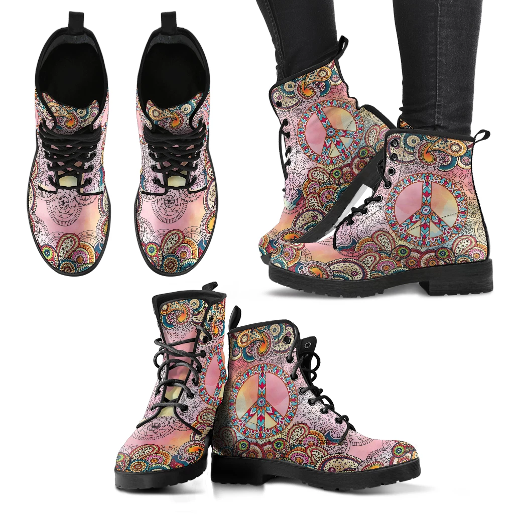 Watercolor Paisley Mandala Han Womens Booties Vegan-Friendly Leather Woman  Boots