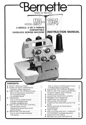 Bernina Bernette MO-234 Overlocker Serger Machine Owners Instruction Manual