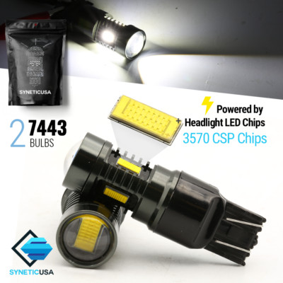 Syneticusa 7440 7443 LED CSP Reverse Backup Light Projector Bulbs 6000K White